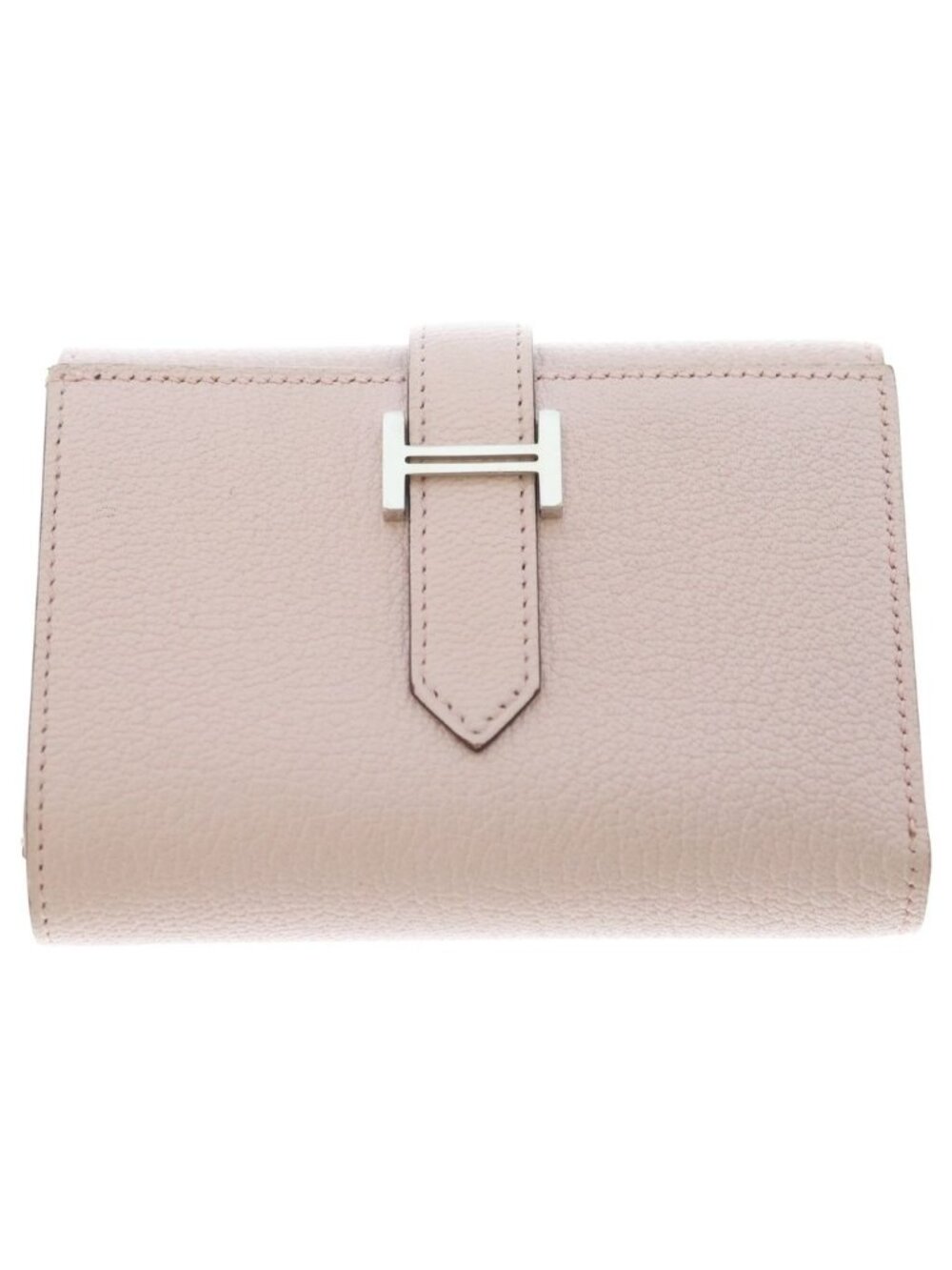 Hermes Bearn Combine Trifold Wallet Compact Coin Purse Pink Sakura Chevre Silver